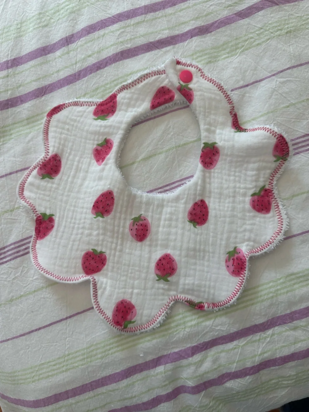 Baby Strawberry Print Cotton Bib - Pink